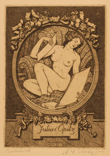 Exlibris by Martin E. Philipp from Germany for Julius Opitz - Book Woman Nude 