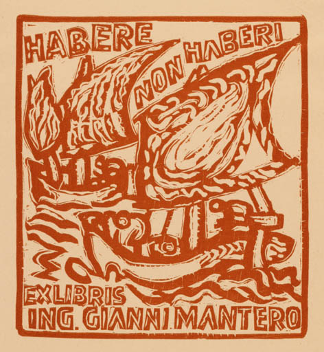 Exlibris by A. del Grosso from Italy for Gianni Mantero - Maritime Ship/Boat 