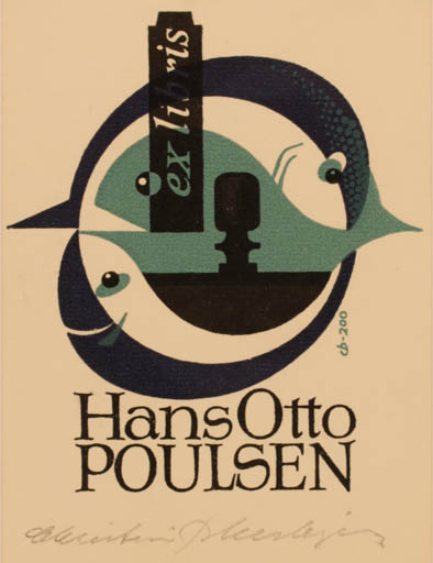 Exlibris by Christian Blæsbjerg from Denmark for Hans Otto Poulsen - Fish 