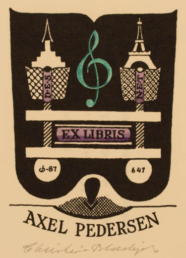 Exlibris by Christian Blæsbjerg from Denmark for Axel Pedersen - 