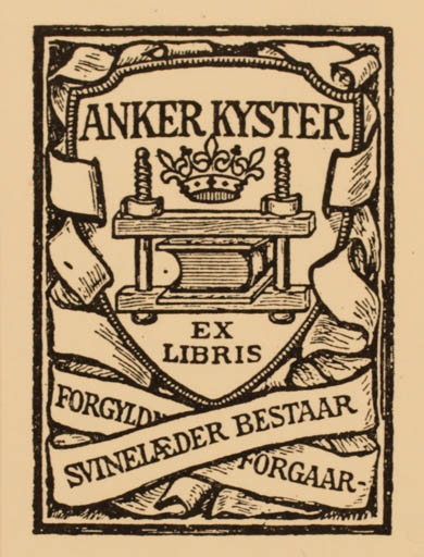 Exlibris by Hans Christian Tegner from Denmark for Anker Kyster - Working Book 