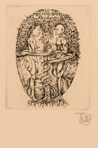 Exlibris by F. De. Denaro from Italy for ? ? - Adam and Eve 