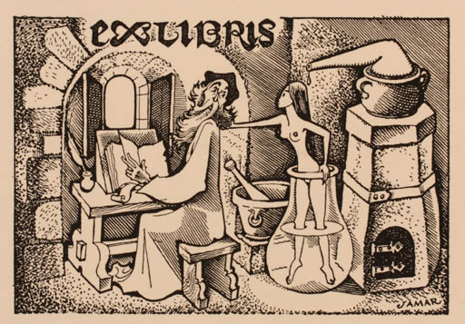 Exlibris by Michel Jamar from France for ? ? - Interior Woman Science 