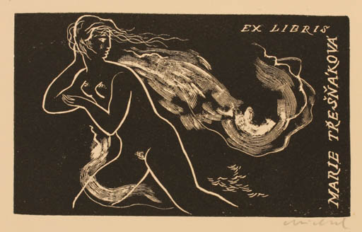 Exlibris by Rastislav Michal from Czechoslovakia for Marie Tresnakova - Woman Nude 