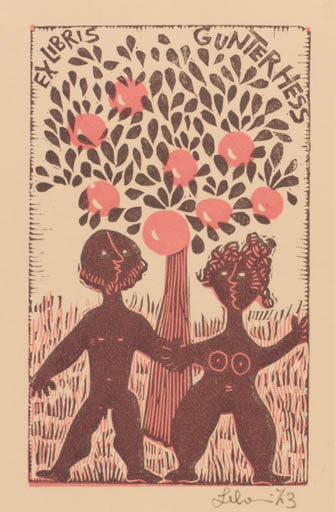 Exlibris by Maria Elisa Leboroni from Italy for Günter Hess - Adam and Eve 