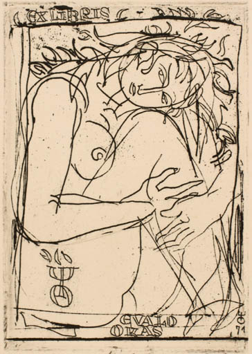 Exlibris by Evald Okas from Estonia for Evald Okas - Woman Nude 