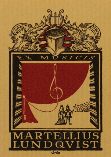 Exlibris by Christian Blæsbjerg from Denmark for Martellius Lundqvist - Ex Mucika Theater/Cirkus 