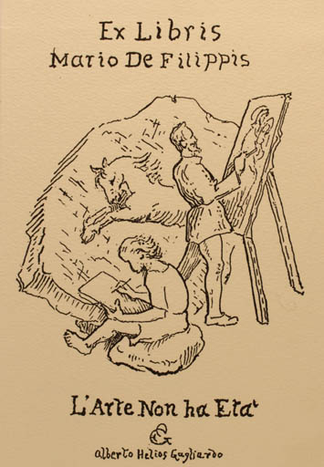 Exlibris by Alberto Gagliardo from Italy for Mario de Filippis - Working Horse Art 