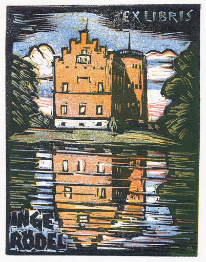 Exlibris by Kàroly Andrusko from Yugoslavia for Inge Rödel - Castle/Palace 