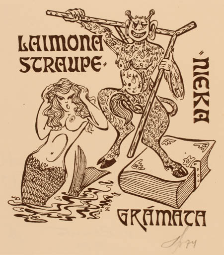 Exlibris by V. Resnis from Latvia for Laimons Straupenieks - Book Mermaid 