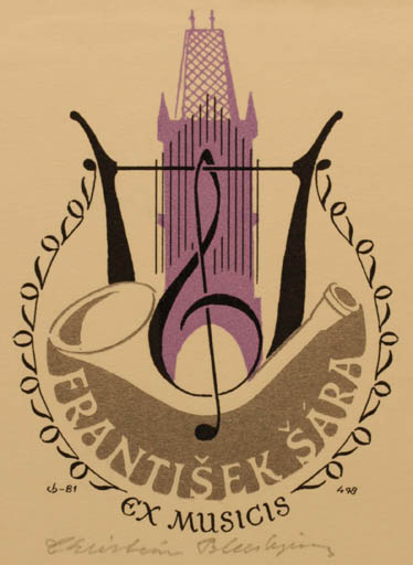 Exlibris by Christian Blæsbjerg from Denmark for Frantisek Sara - Ex Mucika Music 
