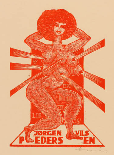 Exlibris by Jerzy Druzrycki from Poland for Jørgen Vils Pedersen - Woman Mythology 