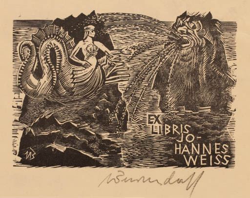 Exlibris by Ullrich Bewersdorff from Germany for Johannes Weiss - Maritime Mythology 