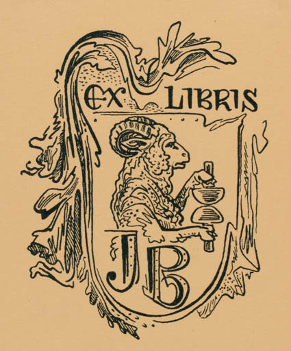 Exlibris by Jaroslav Vodrazka from Czechoslovakia for . B. - Working 