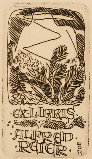 Exlibris by Evald Okas from Estonia for Alfred Reier - Mountain Flora Scenery/Landscape 