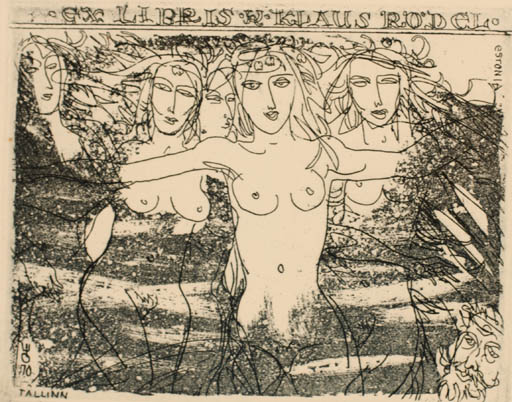 Exlibris by Evald Okas from Estonia for Klaus Rödel - Woman Nude 