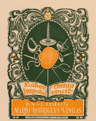 Exlibris by Juan Anglada-Villa from Spain for Mario Rodrigues Vinhas - Sport/game 