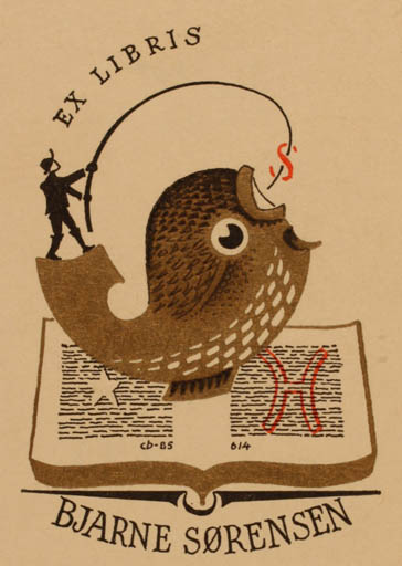 Exlibris by Christian Blæsbjerg from Denmark for Bjarne Sørensen - Book Fish Hobby 