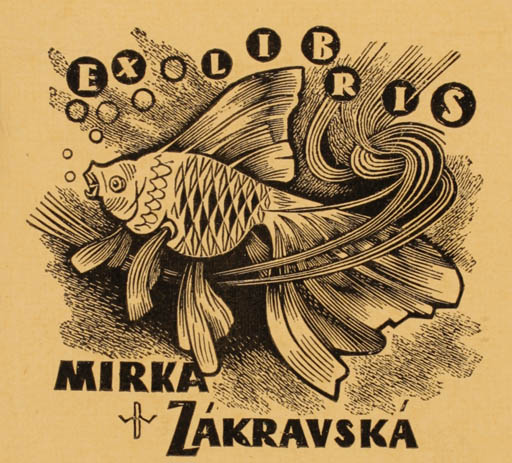 Exlibris by Wojciech Barylski from Poland for Mirta Zakravska - Fish 