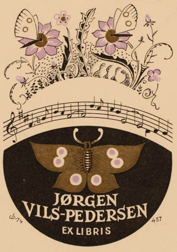 Exlibris by Christian Blæsbjerg from Denmark for Jørgen Vils Pedersen - Music Butterfly 