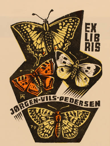 Exlibris by Antal Fery from Hungary for Jørgen Vils Pedersen - Butterfly 