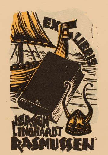 Exlibris by Kàroly Andrusko from Yugoslavia for Jørgen Lindhardt Rasmussen - Book Maritime Ship/Boat Viking 
