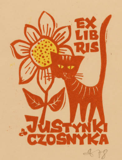 Exlibris by Zbigniew Dolatowski from Poland for Justynki Czosnyka - Flower Cat 