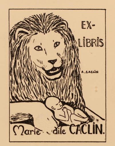 Exlibris by Antoinette Caclin from France for Marie Odile Caclin - Child Fauna 