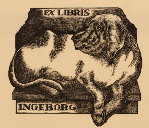 Exlibris by ? ? from Belgium for ? Ingeborg - Dog 