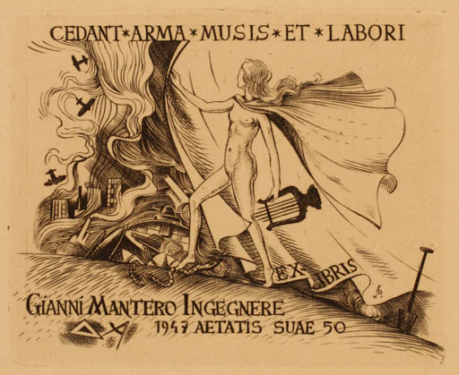 Exlibris by Luc de Jaegher from Belgium for Gianni Mantero - Military/War 