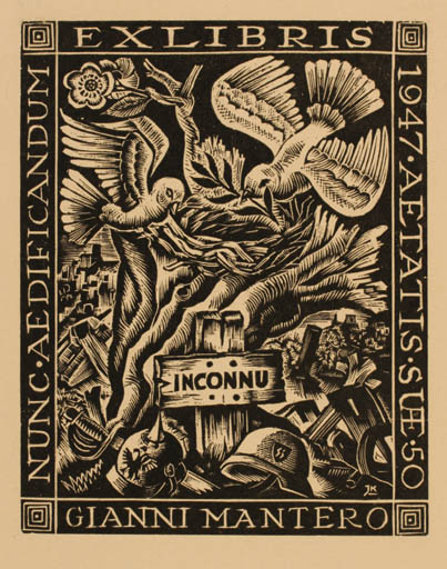 Exlibris by Jaap F. Kuijper from Netherland for Gianni Mantero - Bird Military/War 