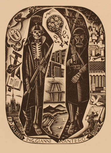 Exlibris by Italo Zetti from Italy for Gianni Mantero - Death Military/War 