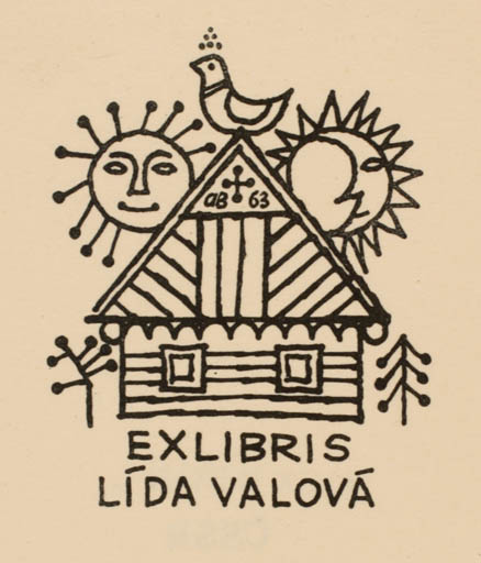 Exlibris by Alex Beran from Czech Republic for Lida Valova - Architecture Bird Sun 
