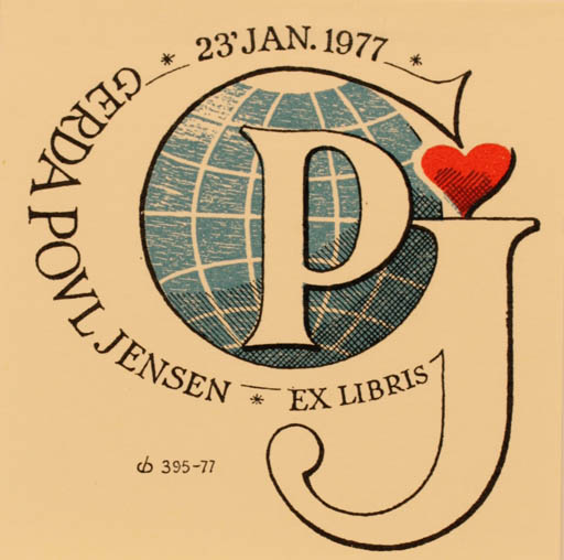 Exlibris by Christian Blæsbjerg from Denmark for Gerda Poul Jensen - Globe 