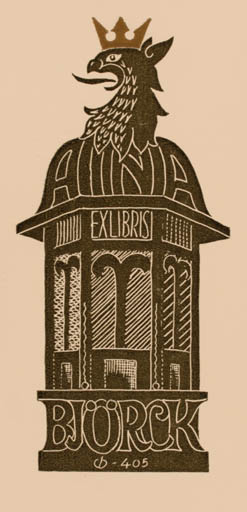 Exlibris by Christian Blæsbjerg from Denmark for Aina Björck - 