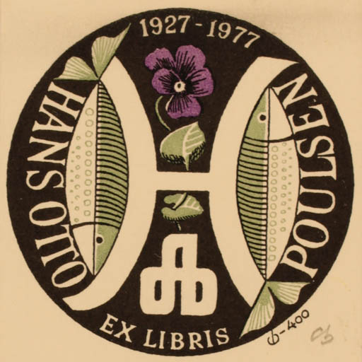 Exlibris by Christian Blæsbjerg from Denmark for Hans Otto Poulsen - Flower Fish 