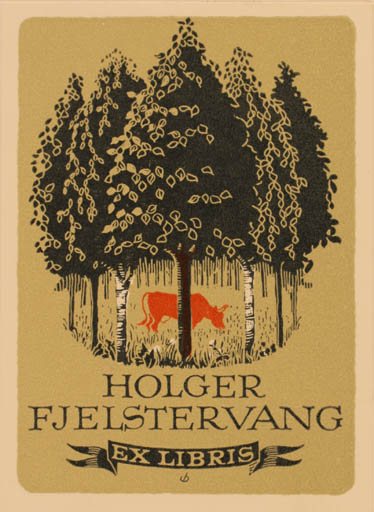 Exlibris by Christian Blæsbjerg from Denmark for Holger Fjelstervang - Fauna Forest 