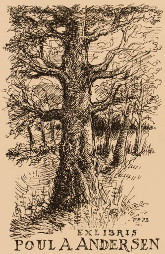 Exlibris by Frank Pedersen from Denmark for Poul A. Andersen - Forest 