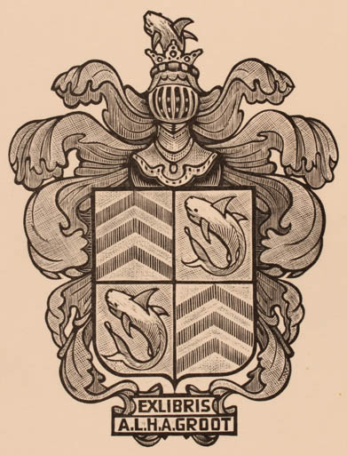 Exlibris by Jan Battermann from Netherland for A. L. H. A. Groot - Fish Heraldry 