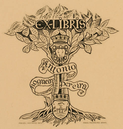 Exlibris by D. Miguel Antonio do Carmo de Noronha de Paiva Couceiro from Portugal for Antonio N. Pereira - Heraldry 