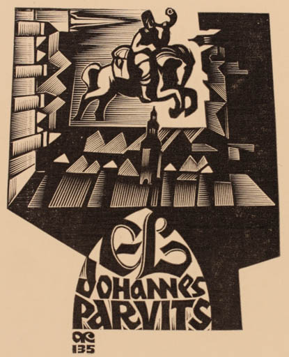 Exlibris by Anatolij Kalaschnikow from Russia for Johannes Parvits - Horse Horseman/Rider 