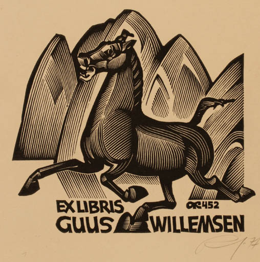 Exlibris by Anatolij Kalaschnikow from Russia for Guus Willemsen - Horse 
