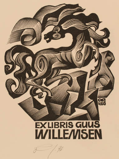 Exlibris by Anatolij Kalaschnikow from Russia for Guus Willemsen - Horse 