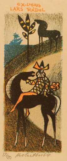 Exlibris by Karel Oberthor from Czechoslovakia for Lars Rödel - Horse 