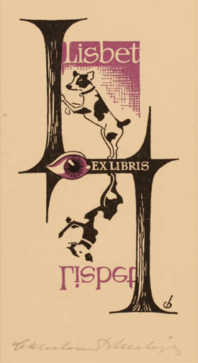 Exlibris by Christian Blæsbjerg from Denmark for Lisbet Langkilde - Dog 