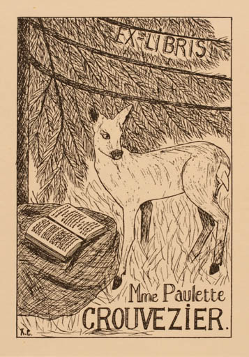 Exlibris by Antoinette Caclin from France for Paulette Crouvezier - Fauna 