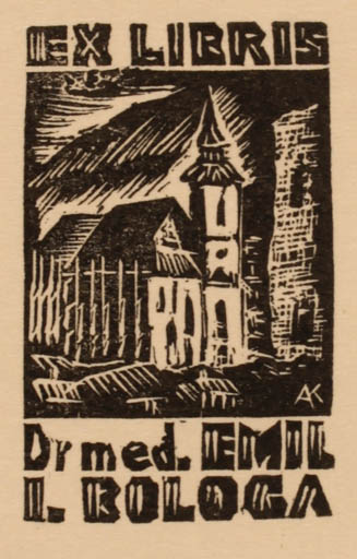 Exlibris by Kàroly Andrusko from Yugoslavia for Dr. Emil I. Bologa - Architecture 