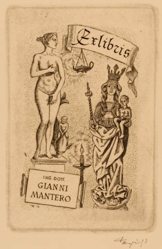 Exlibris by Istvan Tempinszky from Hungary for Gianni Mantero - Madonna Religion 