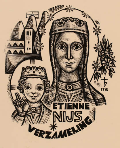 Exlibris by Oriol M. Divi from Spain for Etienne Nijs - Madonna 