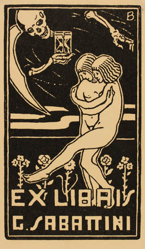 Exlibris by B. Burattini from Italy for Gino Sabattini - Death Couple 